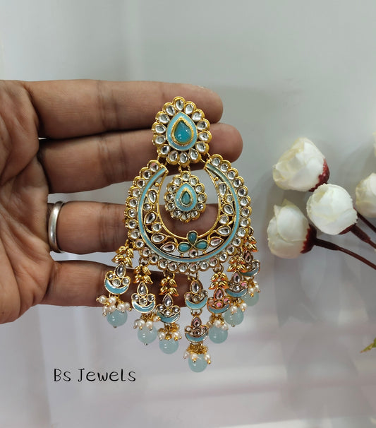 Sky Blue Kundan Hilda Bollywood Earrings