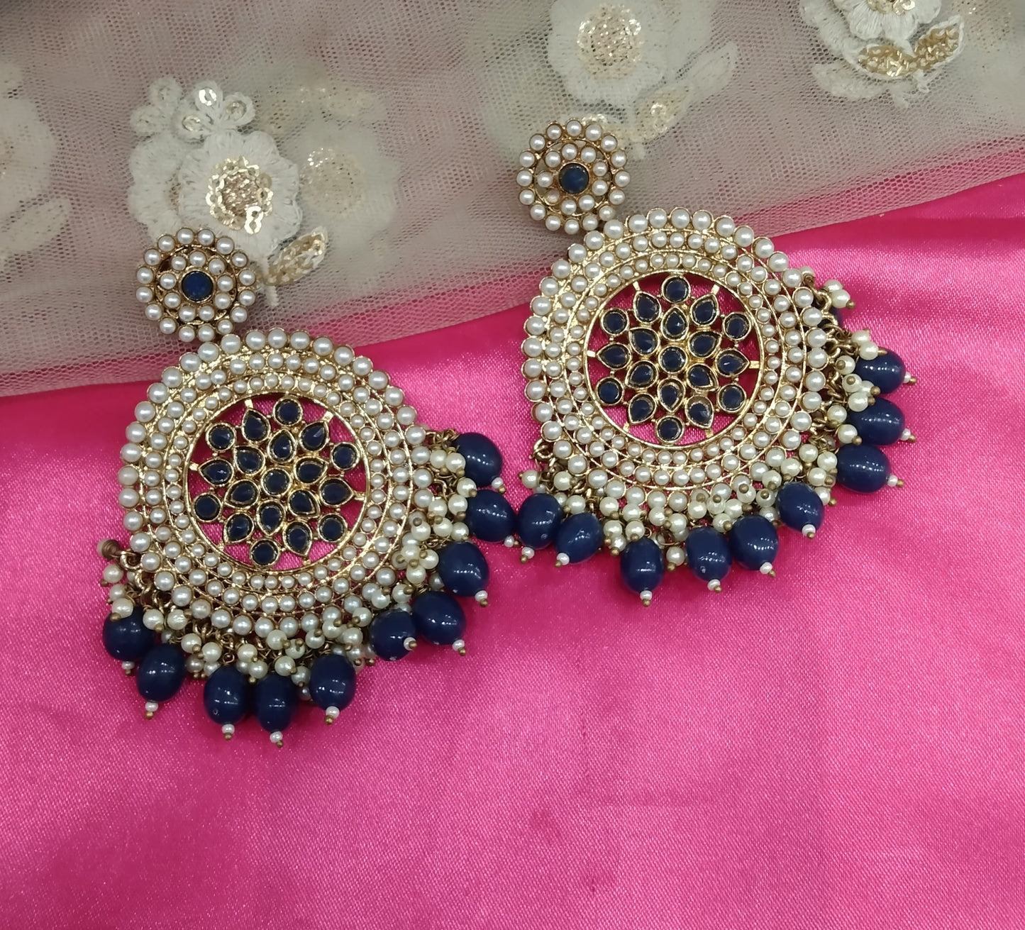 Blue Chandbali Kundan Chintu Bollywood Earrings