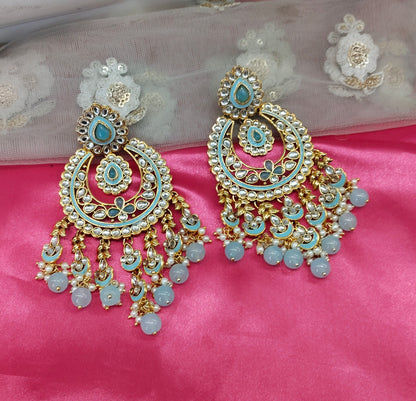 Sky Blue Kundan Hilda Bollywood Earrings