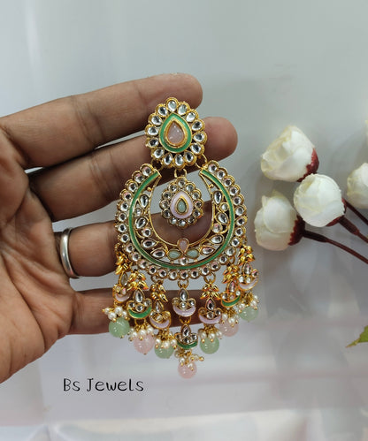 Mint Pink Kundan Hilda Bollywood Earrings