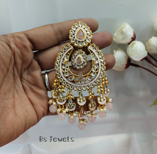 Baby Pink Kundan Hilda Bollywood Earrings