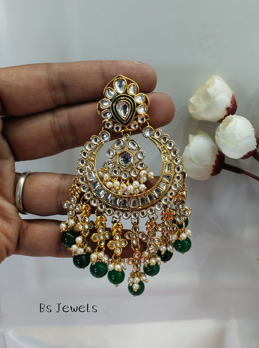 Green Kundan Hilda Bollywood Earrings