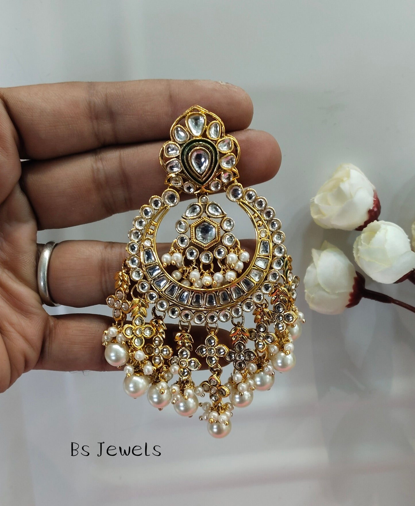Tbory White Kundan Hilda Bollywood Earrings