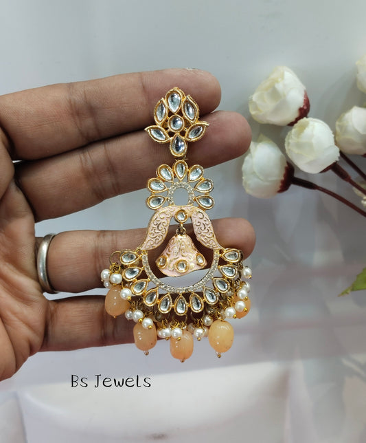 Orange Peach Kundan Humraah Bollywood Earrings