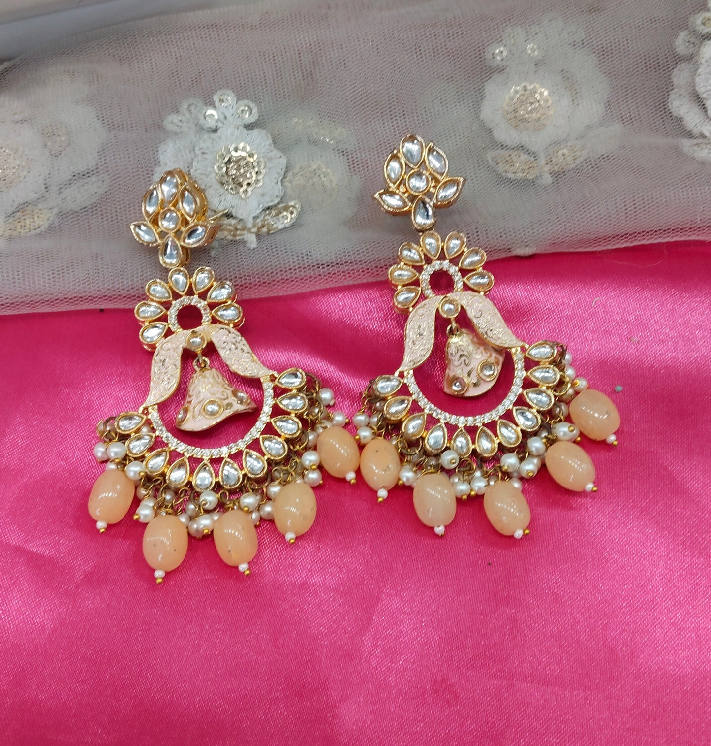 Orange Peach Kundan Humraah Bollywood Earrings