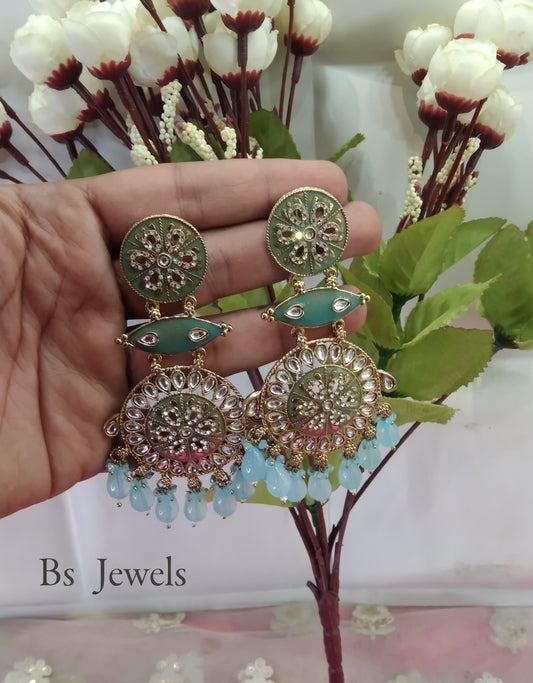 Sky Blue Kundan Chandbali Jivika Bollywood Earrings
