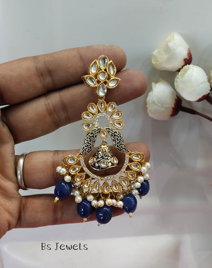 Blue Kundan Humraah Bollywood Earrings