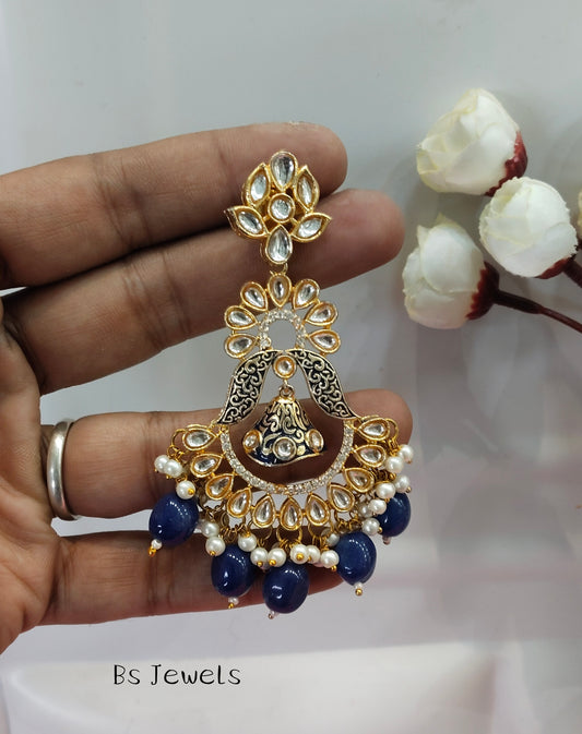 Blue Kundan Humraah Bollywood Earrings