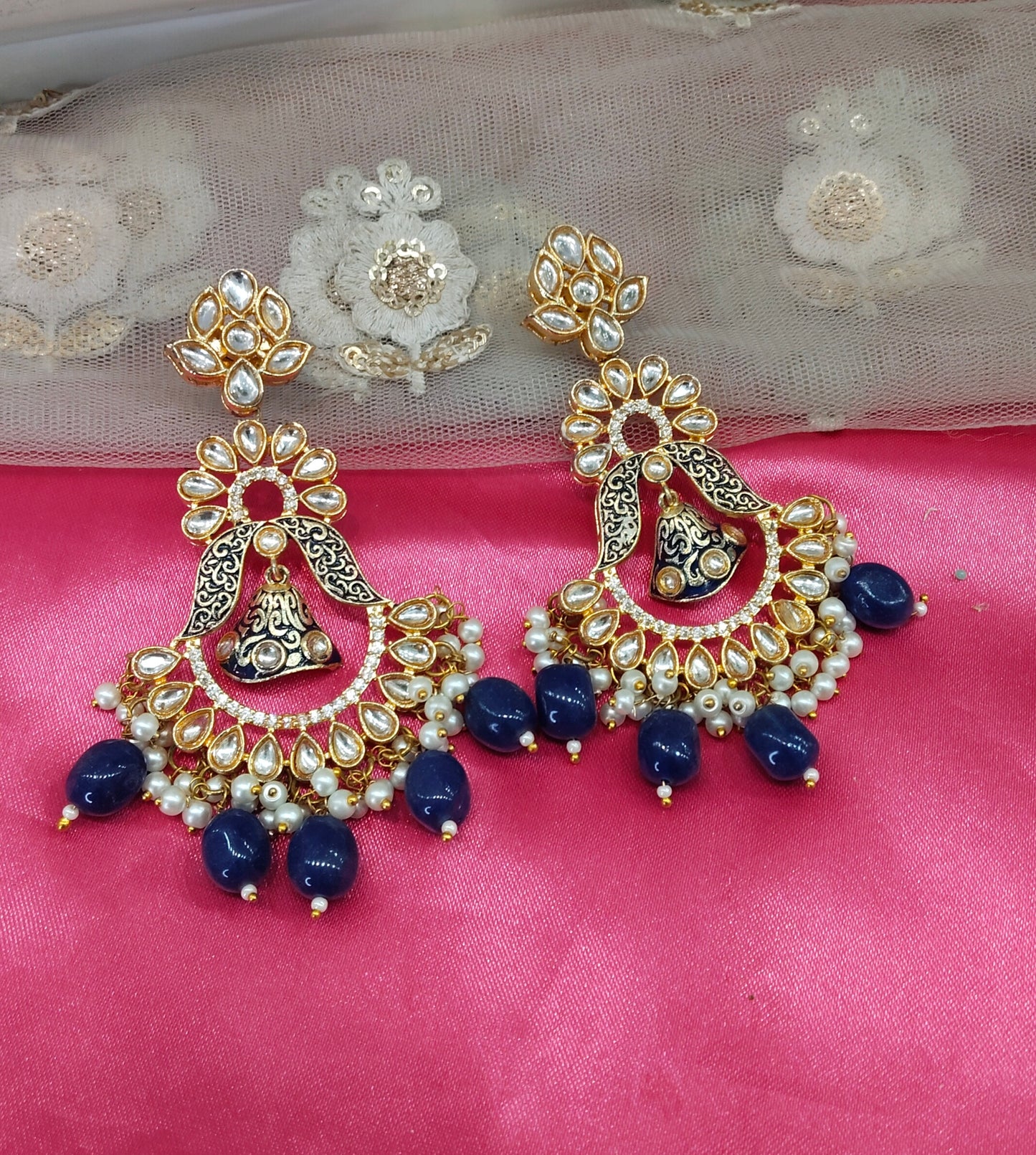 Blue Kundan Humraah Bollywood Earrings