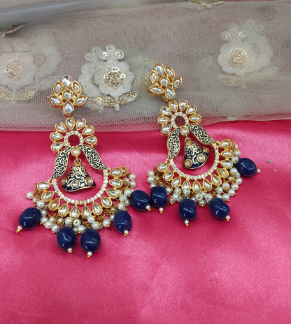 Blue Kundan Humraah Bollywood Earrings