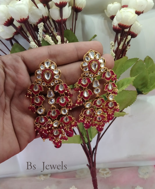 Majenta Kundan Serve Bollywood Earrings