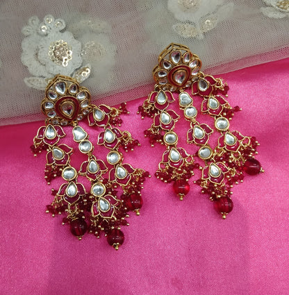 Majenta Kundan Serve Bollywood Earrings