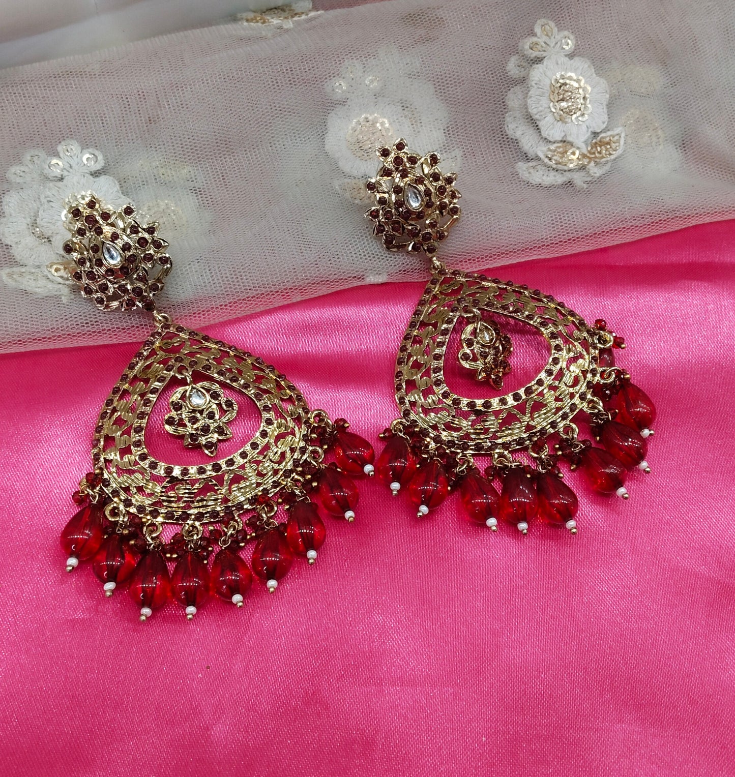 Maroon Jadau Aarohi Bollywood Earrings