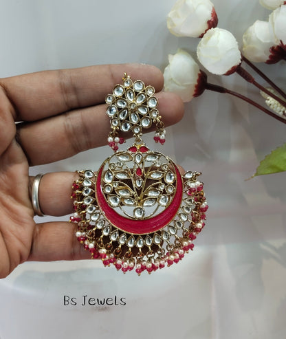Majenta Kundan Clean Bollywood Earrings