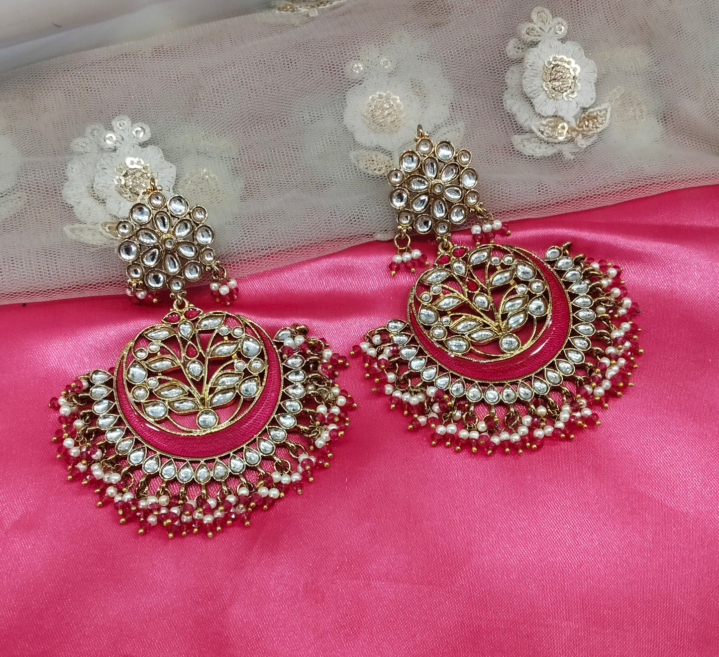Majenta Kundan Clean Bollywood Earrings