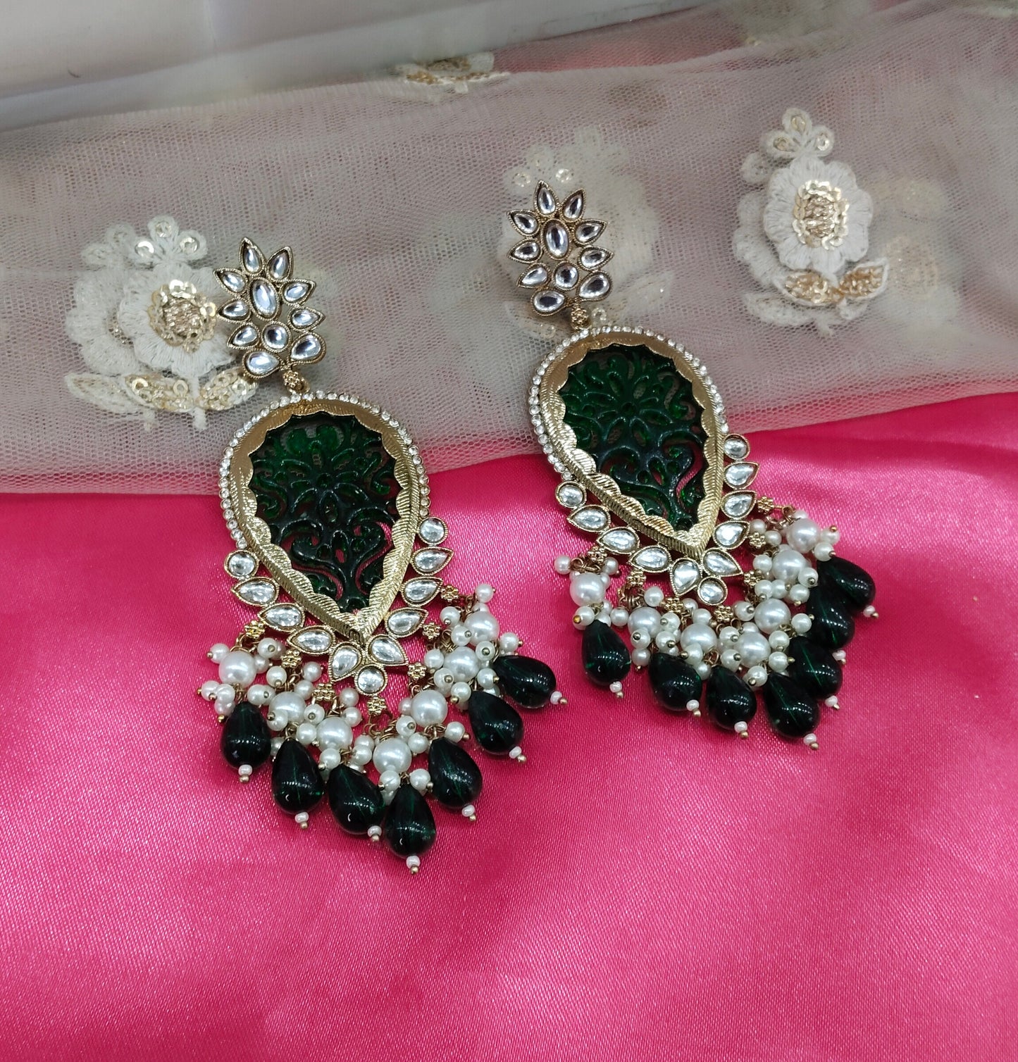 Green Kundan Charui Bollywood Earrings