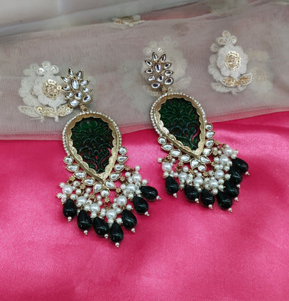 Green Kundan Charui Bollywood Earrings