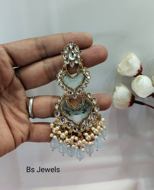 Sky Blue Kundan Charui Bollywood Earrings