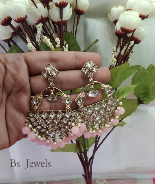 Pink Kundan Tiger Bollywood Earrings