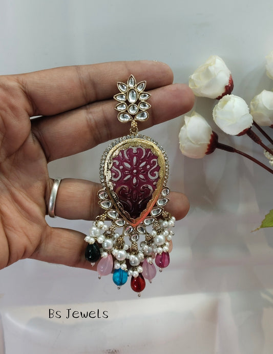 Multi Color Kundan Charui Bollywood Earrings