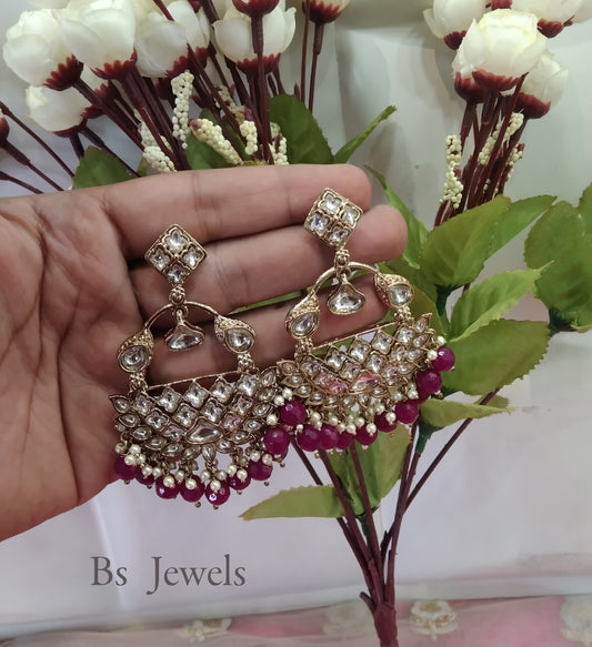 Purple Kundan Tiger Bollywood Earrings
