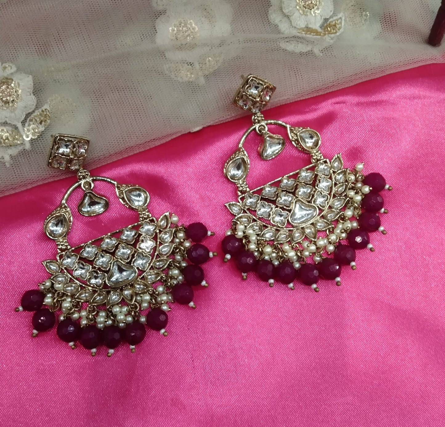 Purple Kundan Tiger Bollywood Earrings