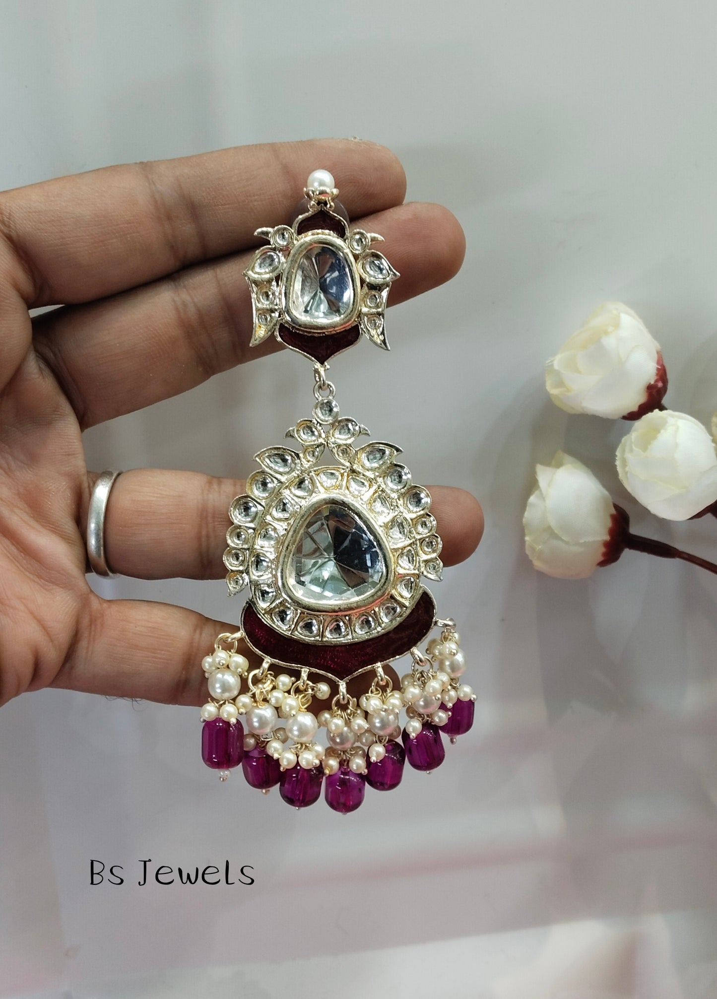 Purple Kundan Sozlone Bollywood Earrings