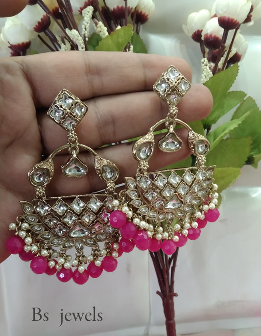 Dark Pink Kundan Tiger Bollywood Earrings