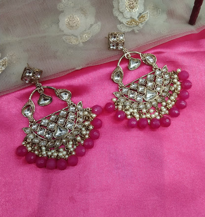 Dark Pink Kundan Tiger Bollywood Earrings