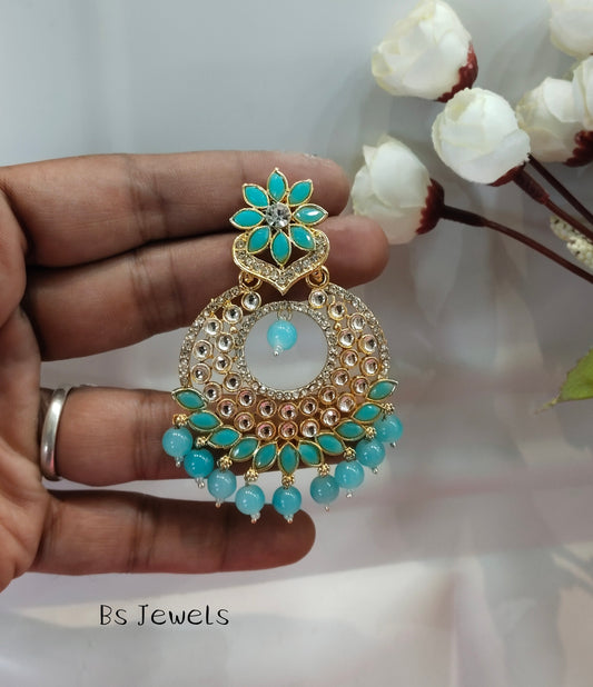 Sky Blue Kundan Star Bollywood Earrings