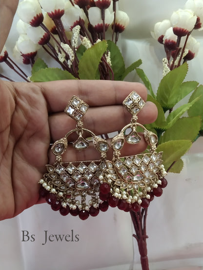 Maroon Kundan Tiger Bollywood Earrings