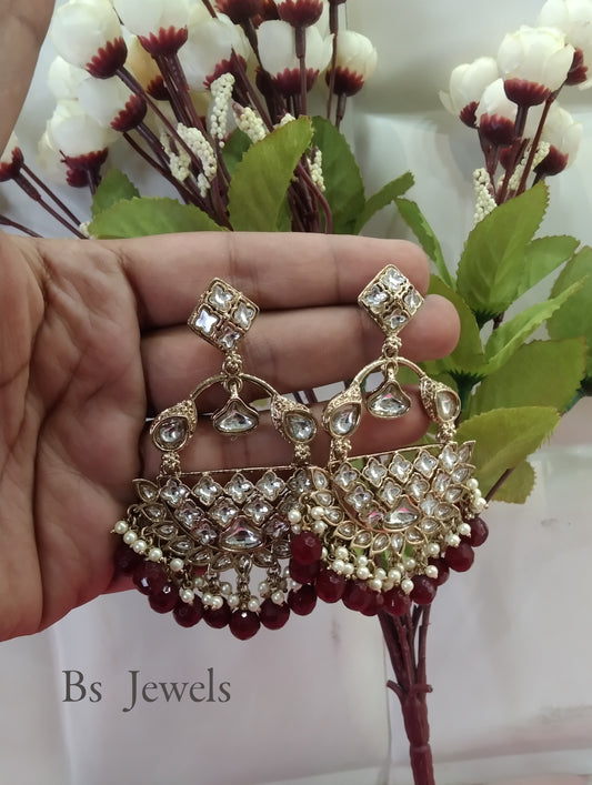 Maroon Kundan Tiger Bollywood Earrings