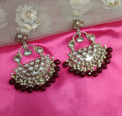 Maroon Kundan Tiger Bollywood Earrings