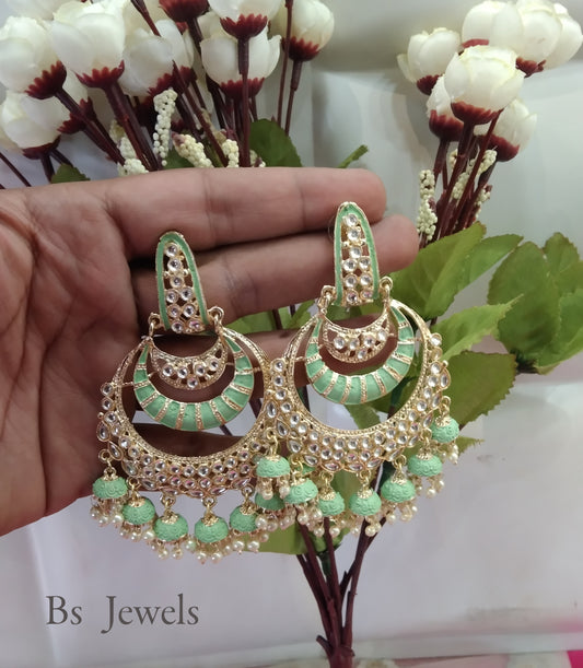 Pista Kundan Sia Bollywood Earrings