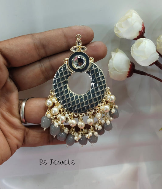 Grey Enamel Kudi Bollywood Earrings
