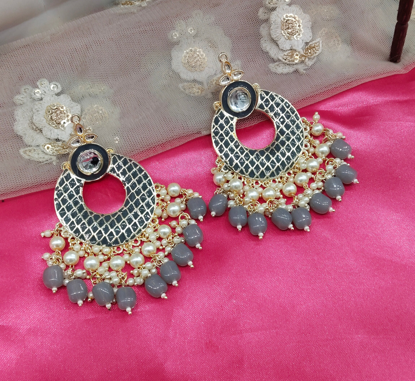 Grey Enamel Kudi Bollywood Earrings