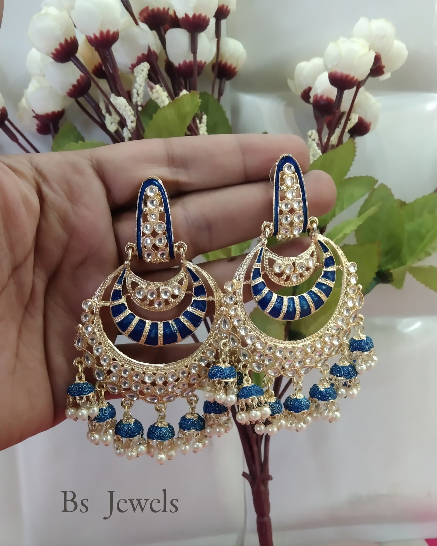 Blue Kundan Sia Bollywood Earrings
