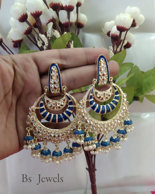 Blue Kundan Sia Bollywood Earrings