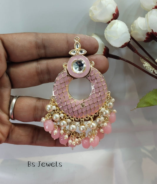 Pink Enamel Kudi Bollywood Earrings