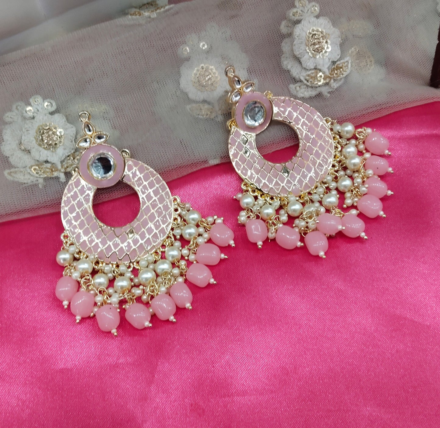Pink Enamel Kudi Bollywood Earrings