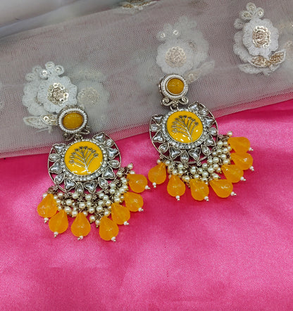 Yellow Kundan Sher Bollywood Earrings