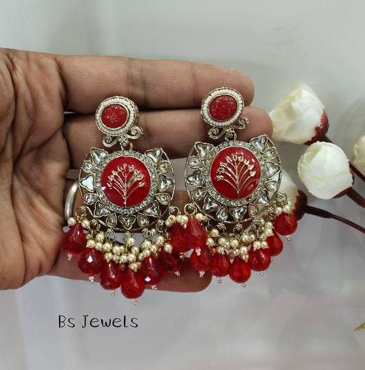 Red Kundan Sher Bollywood Earrings