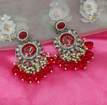Red Kundan Sher Bollywood Earrings