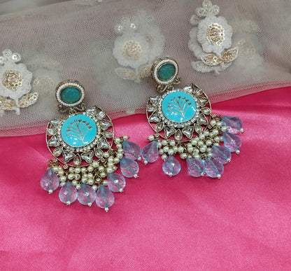 Sky Blue Kundan Sher Bollywood Earrings