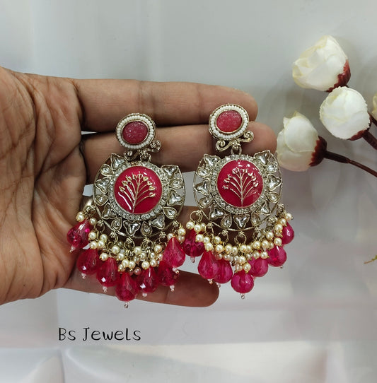 Majenta Kundan Sher Bollywood Earrings