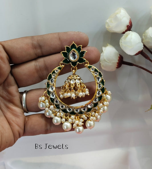 White Kundan ChandBali Jhumka Explore Bollywood Earrings