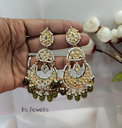 Mehndi Kundan ChandBali Meena Bollywood Earrings