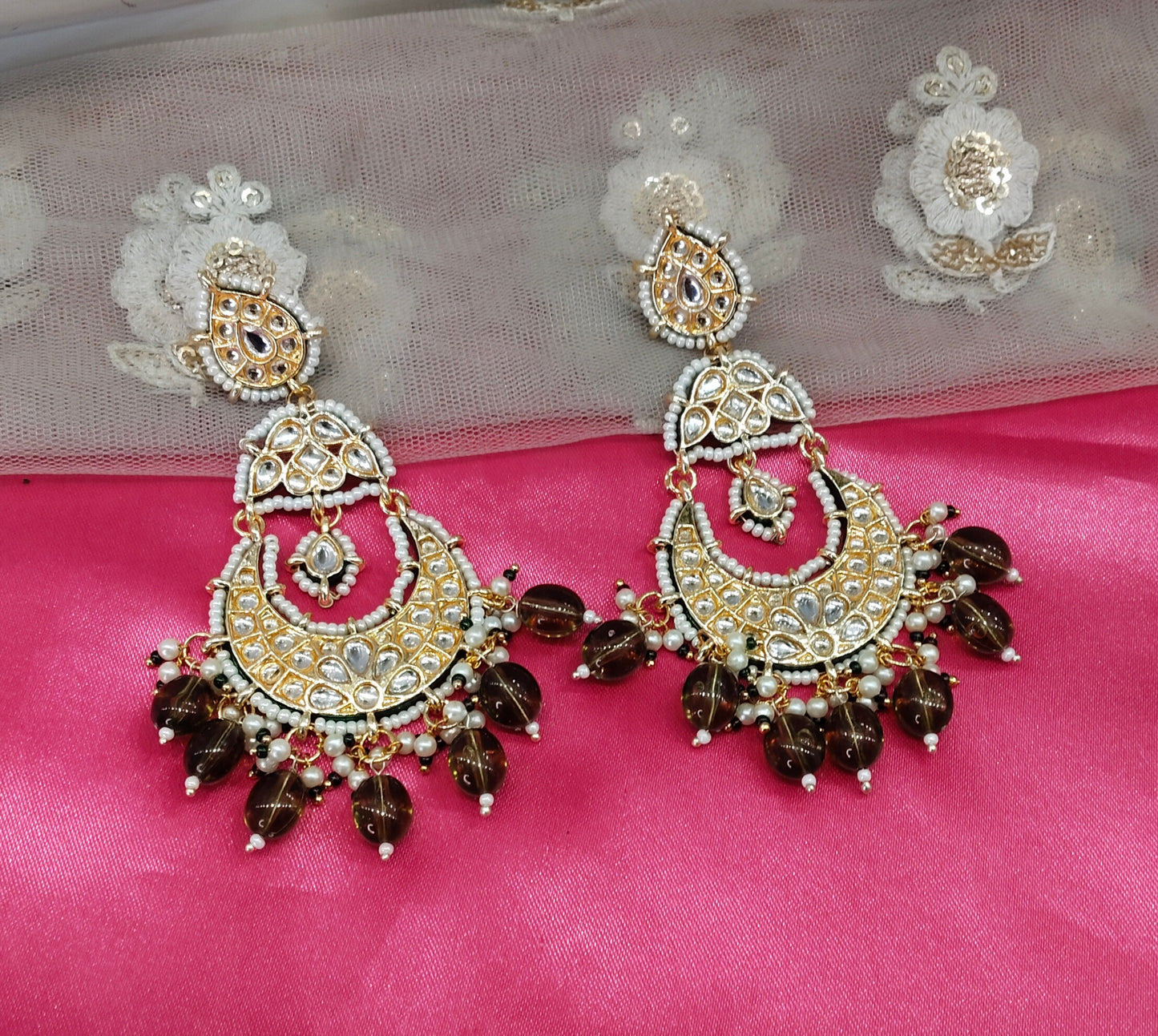 Mehndi Kundan ChandBali Meena Bollywood Earrings