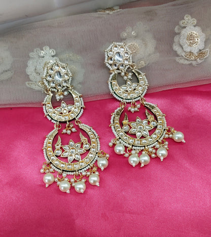 White Kundan ChandBali Meena Bollywood Earrings