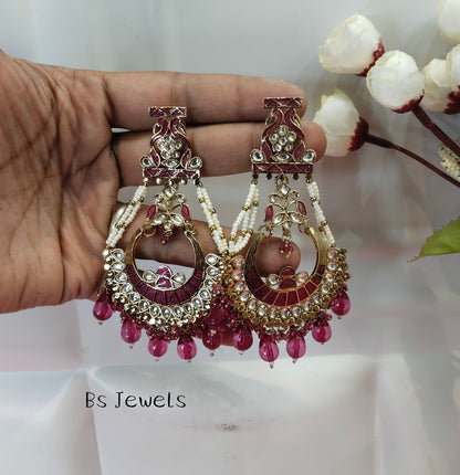 Majenta Kundan ChandBali Kriti Bollywood Earrings
